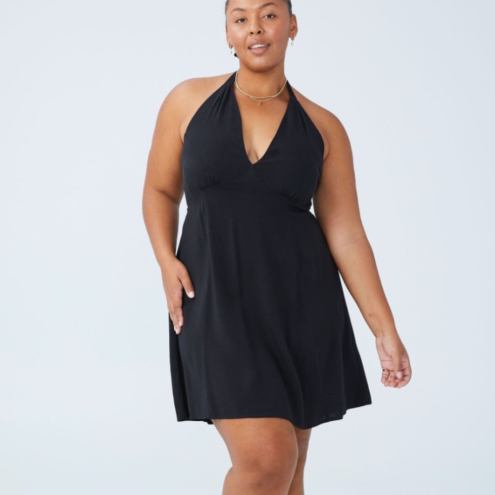 Cotton On Curve Kelsey Black Halter Mini Dress Size 12 NWT - Picture 1 of 1
